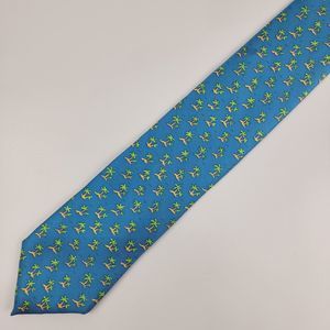 J. McLaughlin 100% Silk Tie Palm Trees on Island on Blue, Long 62 x 3.5 USA EUC